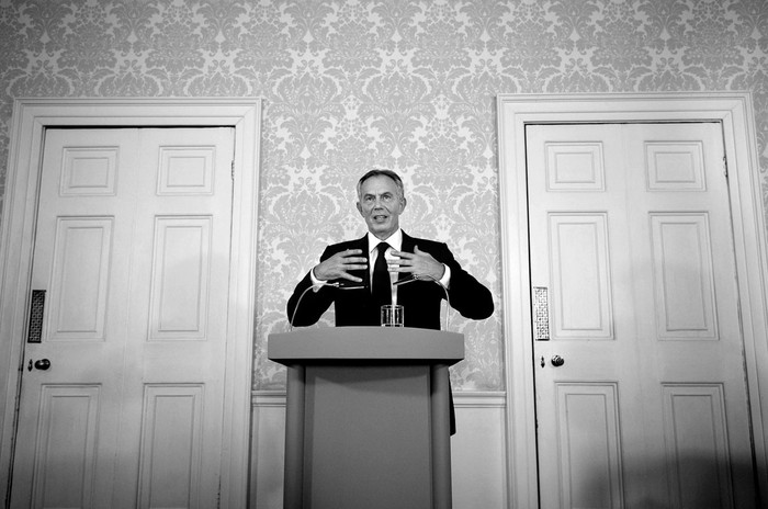Tony Blair, ex primer ministro británico, en rueda de prensa, ayer, en Londres. Foto: Stefan Rousseau, Afp