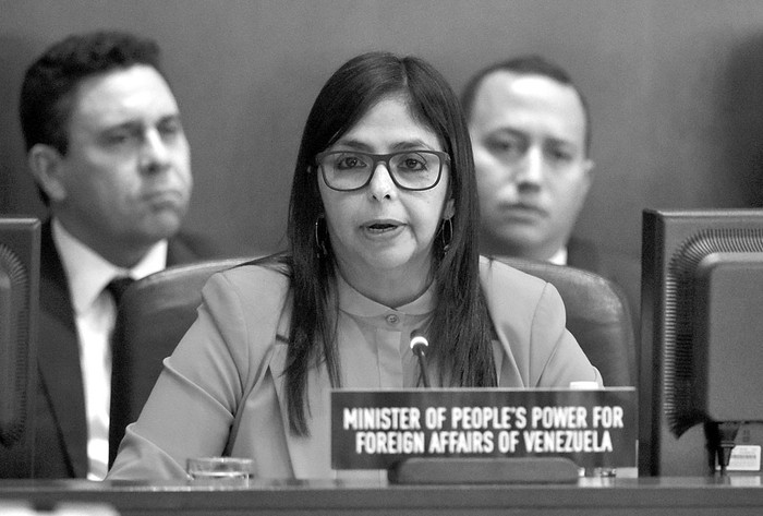 Delcy Rodríguez, ministra de Relaciones Exteriores de Venezuela, durante un discurso ante la Organización de Estados Americanos, el lunes. Foto: Mandel Ngan, AFP