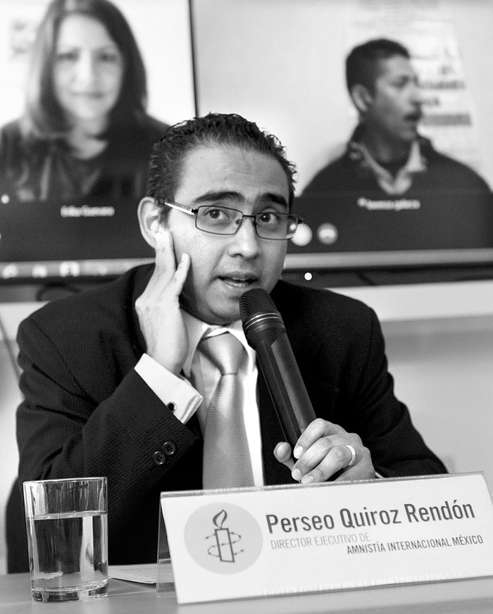 Perseo Quiroz Rendón, director ejecutivo de Amnistía Internacional México, habla en rueda de prensa, el lunes en la capital mexicana. Foto: Mario Guzmán, Efe