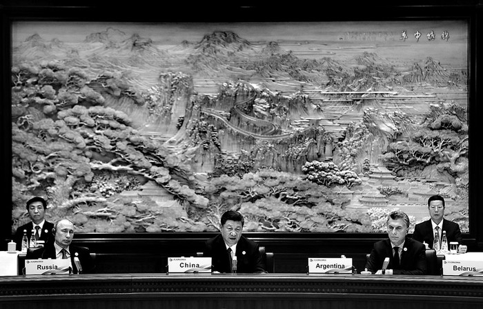 Los presidentes Vladimir Putin, de Rusia; Xi Jinping, de China, y Mauricio Macri, de Argentina, durante el foro Un Cinturón Una Ruta, el lunes, en el Centro Internacional de Conferencias en el Lago Yanqi, China. Foto: Lintao Zhang, AFP