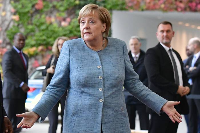 Angela Merkel, canciller alemana, ayer, en la sede de la cancillería, en Berlín.
 · Foto: Tobias Schwarz