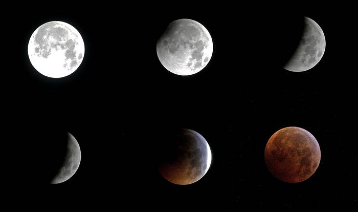 La luna durante diferentes etapas del eclipse del 21 de enero de 2019.

 · Foto: Jose Manuel Ribeiro