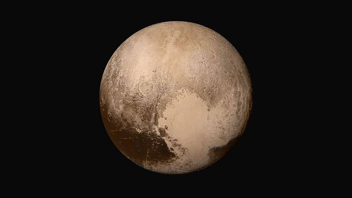 Imagen de Plutón en base a cuatro fotos obtenidas en 2015. Foto: Nasa -Johns Hopkins University Applied Physics Laboratory -Southwest Research Institute
