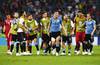 Maximiliano Gómez, José María Giménez, Gastón Silva, Giorgian de Arrascaeta, Rodrigo Bentancur, Maximiliano Pereira, Martín Campaña, Diego Laxalt, Fernando Muslera, luego del partido ante Portugal por los octavos de final de la copa del mundo Rusia 2018, en el estadio Fisht de Sochi.
· Foto: Sandro Pereyra Maximiliano Gómez, José María Giménez, Gastón Silva, Giorgian de Arrascaeta, Rodrigo Bentancur, Maximiliano Pereira, Martín Campaña, Diego Laxalt, Fernando Muslera, luego del partido ante Portugal por los octavos de final de la copa del mundo Rusia 2018, en el estadio Fisht de Sochi.
· Foto: Sandro Pereyra