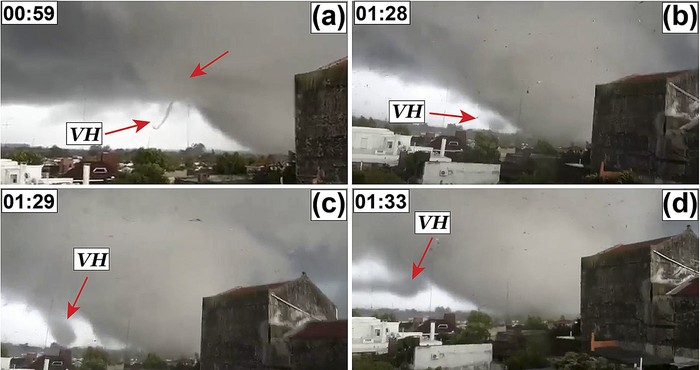 Vórtices horizontales del tornado de Dolores de 2016. Imagen Mauricio Olivera et al. 2025