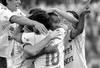 Los jugadores de Nacional, ayer, tras el gol de Mario Regueiro a Danubio en el Parque Central. · Foto: Pablo Nogueira Los jugadores de Nacional, ayer, tras el gol de Mario Regueiro a Danubio en el Parque Central. · Foto: Pablo Nogueira