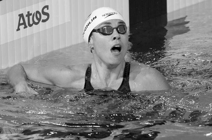 Natalie Coughlin, nadadora estadounidense, ayer, después de competir en los 100 metros estilo libre en los Juegos Panamericanos de 2015 en Toronto, Canadá. Foto: Jim watson, Afp