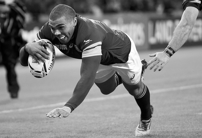 Bryan Habana, de Sudáfrica, ayer, frente a Estados Unidos, por la Copa Mundial de Rugby, en el Estadio Olímpico, en Londres, Inglaterra. Foto: Lionel Bonaventure, Afp