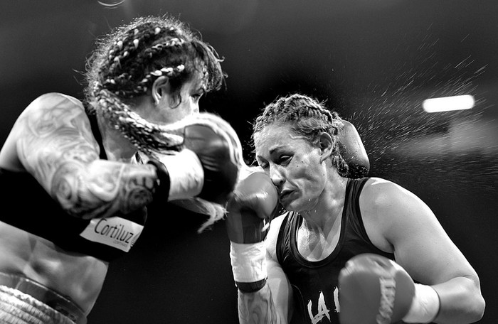 Chris Namús y Katia Alvariño, el sábado, en el Palacio Peñarol. Foto: Federico Gutiérrez