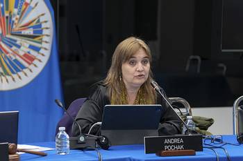 Andrea Pochak, durante una audiencia pública. · Foto: CIDH