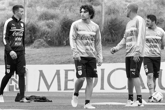 Mathías Corujo durante un entrenamiento, el lunes, en el complejo Uruguay Celeste. Foto: Pablo Vignali