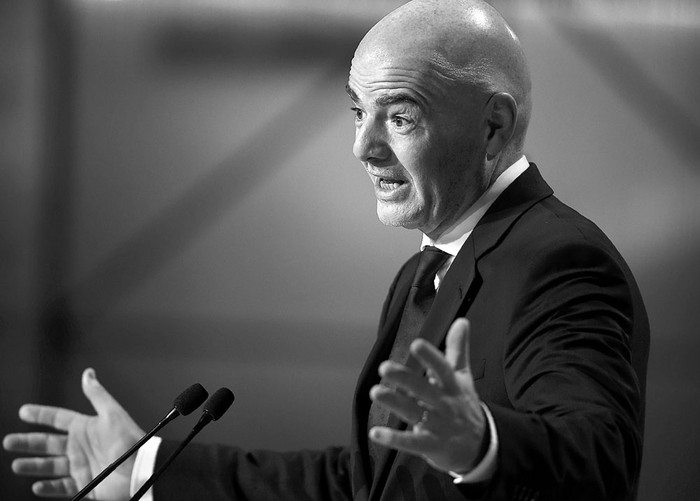 Gianni Infantino, presidente de la FIFA, durante el sorteo de la Copa Confederaciones, ayer, en Kazán, Rusia. Foto: Roman Kruchinin, AFP