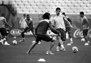 Edinson Cavani y Luis Suárez en el entrenamiento de la selección uruguaya en el estadio Arena Corinthians de San Pablo (Brasil). / Foto: Sandro Pereyra