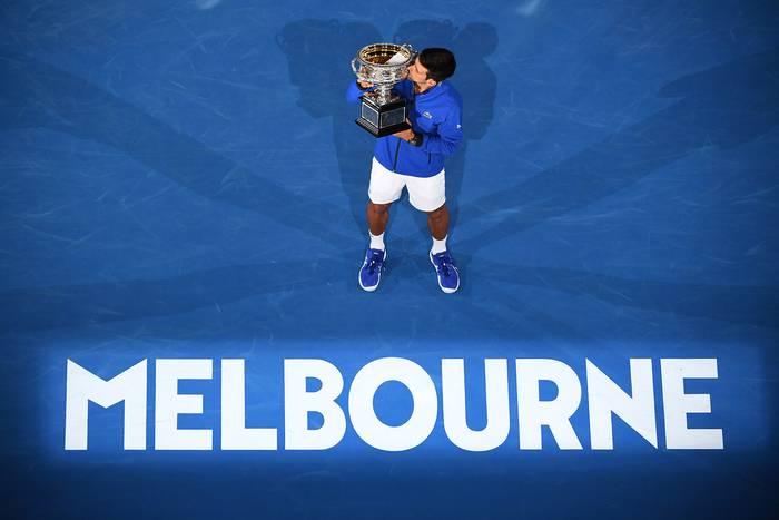 Novak Djokovic, durante la premiación del Abierto de Australia.  · Foto: William West
