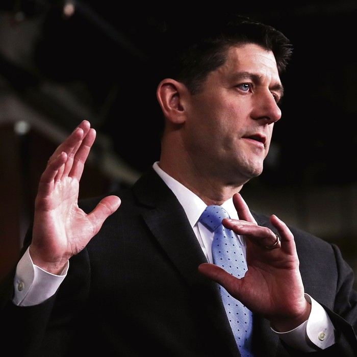 Paul Ryan, durante su conferencia de prensa semanal en Washington.
foto: win mc namee, getty images, afp