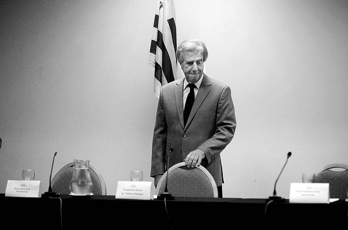 Tabaré Vázquez, ayer, antes que comenzara la conferencia de prensa. Foto: Pedro Rincón