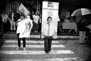 Campaña electoral del candidato presidencial guatemalteco por el Frente Nacional de Convergencia, Jimmy Morales, el lunes, en Ciudad de Guatemala. Foto: Johan Ordóñez, Afp