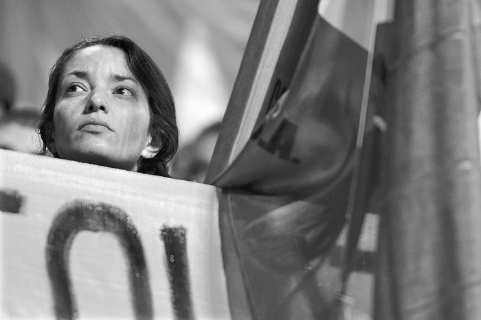 Acto del PIT-CNT, ayer, en el Palacio Peñarol. Foto: Santiago Mazzarovich