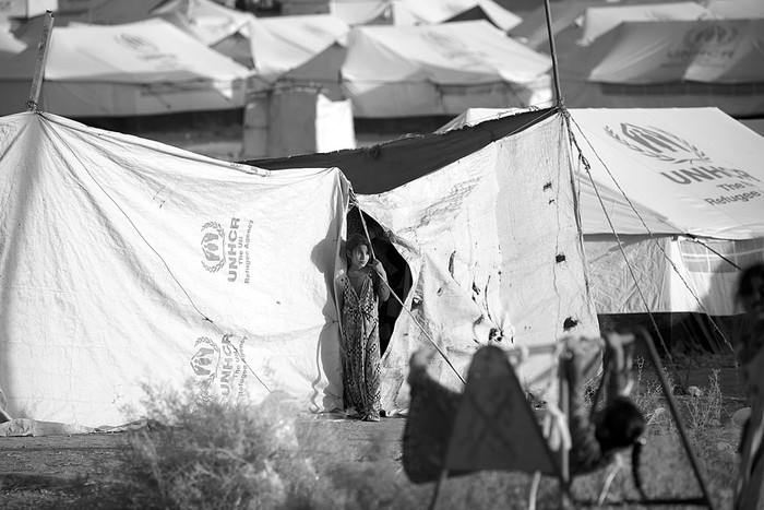Campo de refugiados de iraquíes que huyeron de los enfrentamientos en la zona de Mosul, ayer, en el noreste de la ciudad de Al Hol, Siria. Foto: Delil Souleiman, AFP