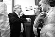 Gonzalo Mujica, Luis Alberto Heber y Pablo Iturralde, ayer, en la Casa del partido Nacional. Foto: Pablo Vignali