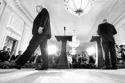 Donald Trump,  presidente de los Estados Unidos (i), y el Primer Ministro israelí, Benjamin Netanyahu, durante una conferencia de prensa conjunta, ayer, en la Casa Blanca en Washington. Foto: Mandel Ngan, AFP