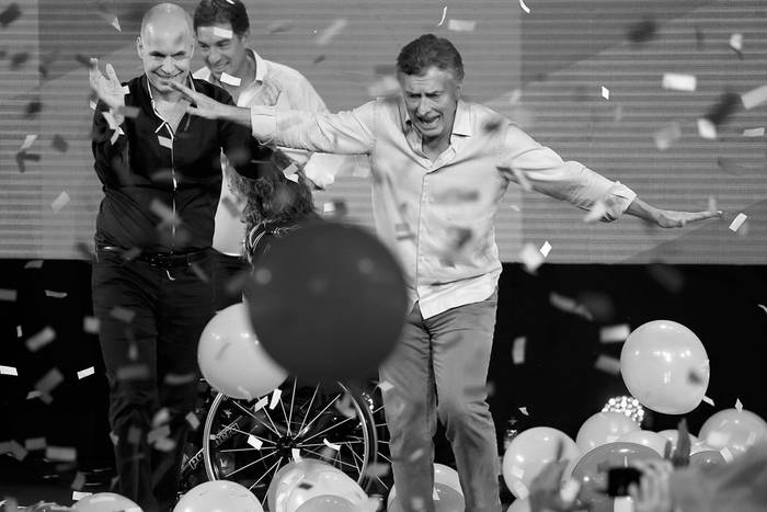 Horacio Rodríguez Larreta y Mauricio Macri festejan, ayer, en Buenos Aires. Foto: Marcelo Capece, Afp