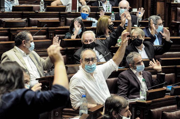 Votación en la sesión extraordinaria de la Asamblea General, el 29 de diciembre · Foto: Javier Calvelo, adhocFOTOS