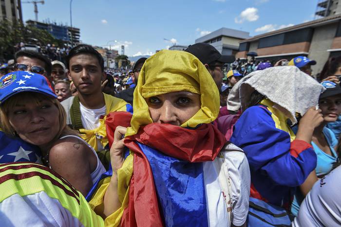 Acto del líder opositor venezolano Juan Guaido, el sábado, en Caracas. 

 · Foto: Juan Barreto