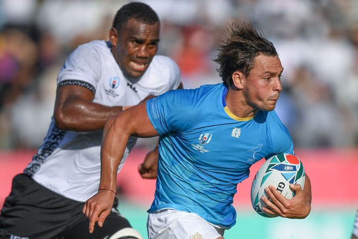 El ala de Uruguay, Nicolas Freitas, durante el partido de la Copa Mundial de Rugby de Japón 2019 entre Fiji y Uruguay, ayer, en Kamaishi.

 · Foto: Charly Triballeau, AFP