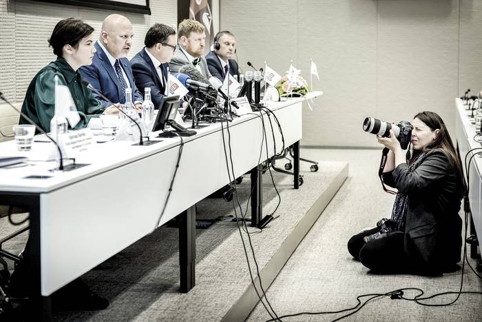 Conferencia de prensa de la Corte Penal Internacional en La Haya, Países Bajos, el 31 de mayo. · Foto: Ramon van Flymen, AFP