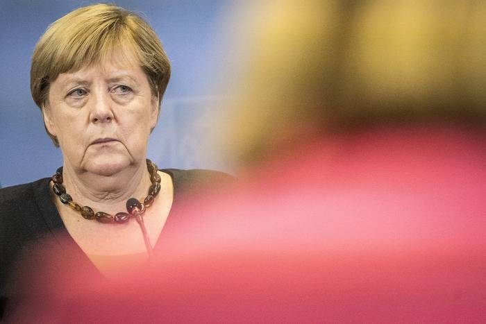 La canciller alemana, Angela Merkel, durante una conferencia de prensa en Hagen, Renania del Norte-Westfalia, el domingo 5. · Foto: Bernd Lauter, AFP