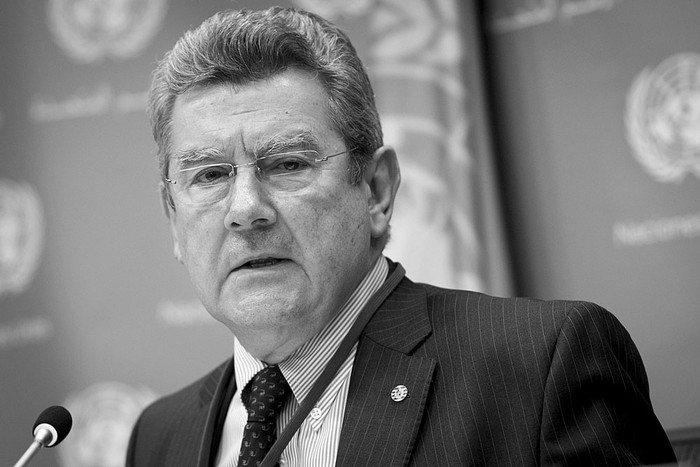 Elbio Rosselli, embajador de Uruguay ante Naciones Unidas, durante una rueda de prensa ayer,
en la sede del organismo en Nueva York. Foto: Efe, Onu, s/d de Autor