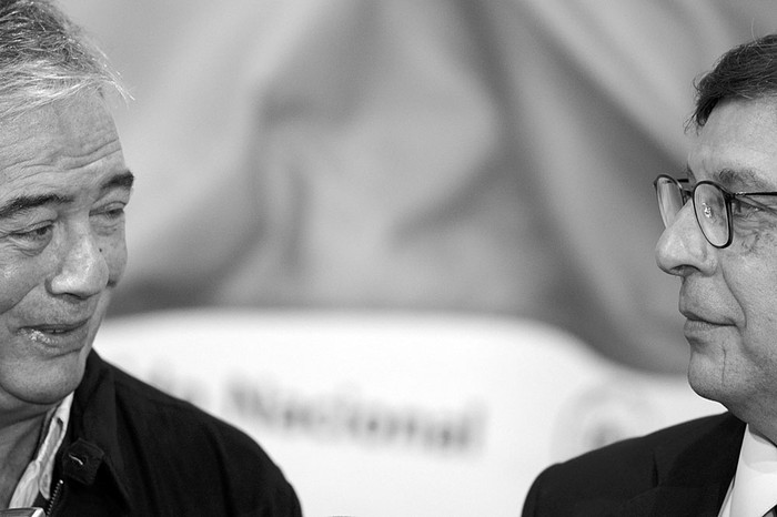 Luis Alberto Heber y Javier Miranda, ayer, en la casa del Partido Nacional. Foto: Pablo Vignali 