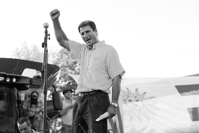 Federico Holzmann, en la concentración de productores rurales, el martes, en Durazno. Foto: Andrés Cuenca