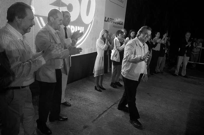 Jorge Gandini, Álvaro Viviano, Pablo Abdala y Jorge Larrañaga, anoche, en el acto de la lista 250.  · Foto: Pablo Nogueira