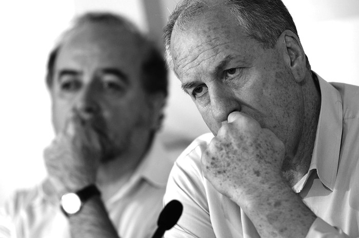 Nelson Loustaunau y Ernesto Murro, ayer, en el Ministerio de Trabajo y Seguridad Social. Foto: Pablo Vignali