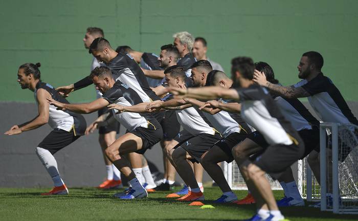 Los jugadores de Uruguay durante a una sesión de entrenamiento, en Río de Janeiro, Brasil. · Foto: Mauro Pimentel, AFP