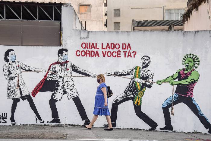 Mural en las calles de San Pablo, archivo, junio 2020. · Foto: Nelson Almeida, AFP