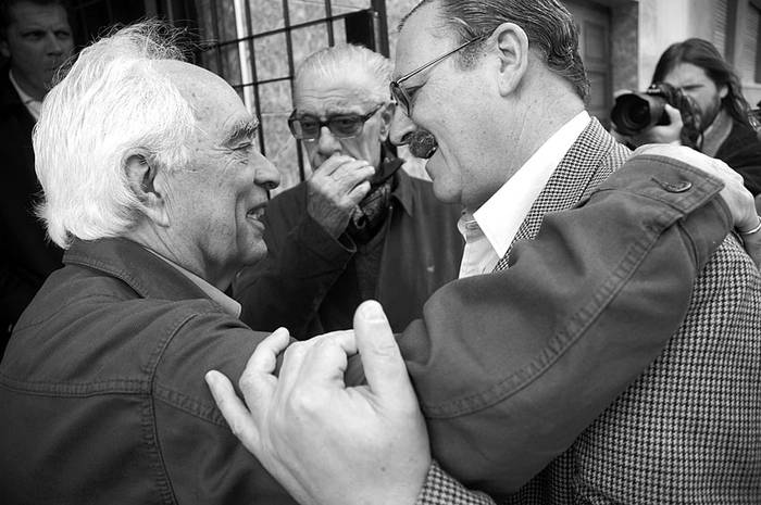 Jorge Brovetto y Ricardo Ehrlich, ayer, antes de la jornada de análisis y proyección de las instancias electorales departamentales.  · Foto: Pablo Nogueira