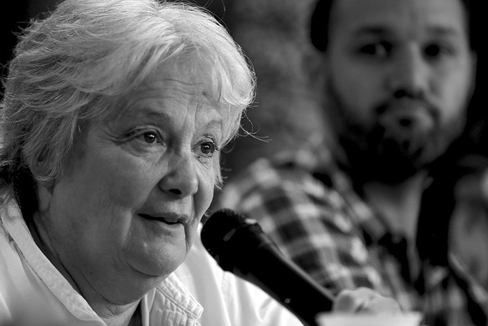 Lucía Topolansky y Federico Lezama, ayer, en el local del M-764. Foto: Pablo Nogueira