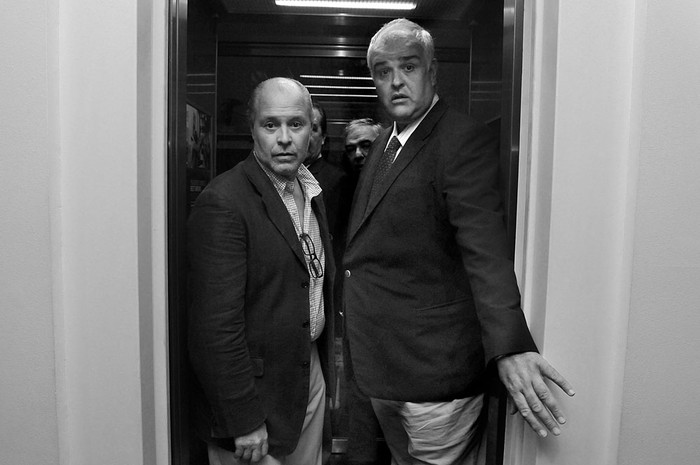 Los representantes del Partido Nacional, Pablo Iturralde, Francisco Gallinal, Luis Alberto Heber y Gustavo Penadés asisten a la reunión
con Tabaré Vázquez, el lunes en el hotel Four Points. Foto: Sandro Pereyra