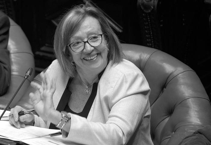 María Julia Muñoz durante la interpelación, ayer, en la Cámara de Senadores. Foto: Santiago Mazzarovich