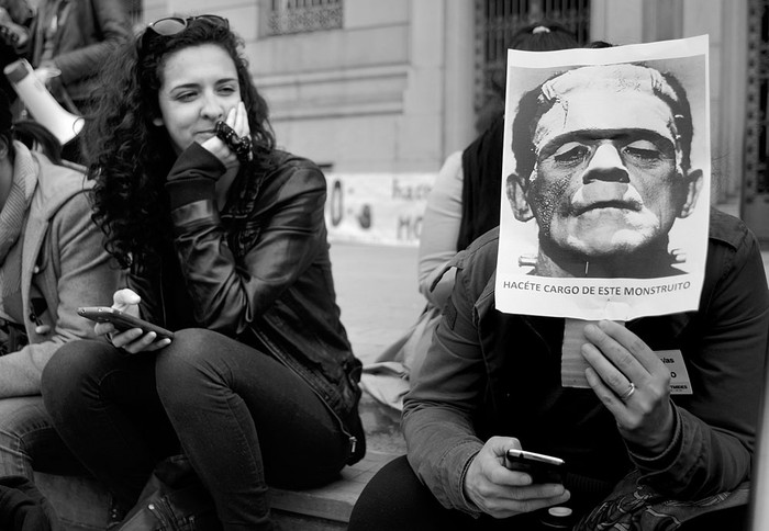 Movilización de trabajadores del Ministerio de Desarrollo Social, ayer, en el Palacio Legislativo. Foto: Pablo Vignali