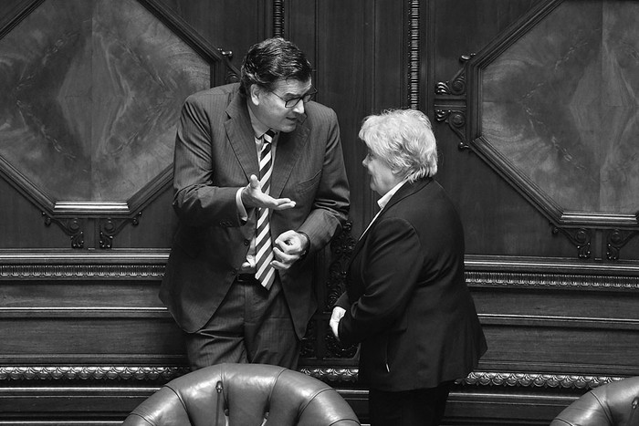 Pedro Bordaberry y Lucía Topolansky, ayer, durante la sesión del Senado. Foto: Santiago Mazzarovich