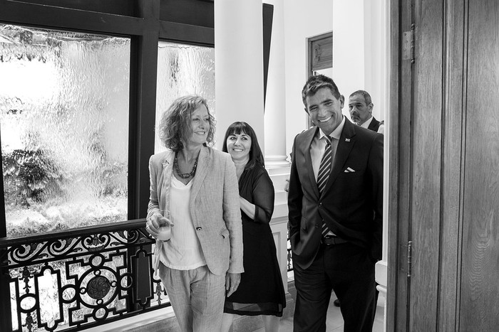 Mariana González, Ariela Peralta y Raúl Sendic,
durante la recorrida por el Espacio de los Derechos Humanos. Foto: Adrián Mariotti