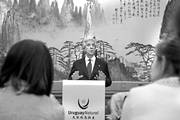 Tabaré Vázquez durante una conferencia de prensa en China. Foto: Walter Paciello, Presidencia (archivo, febrero de 2017)