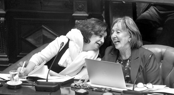 Rosita Angelo y Maria Julia Muñoz, durante la interpelación, ayer, en el Senado. Foto: Federico Gutiérrez