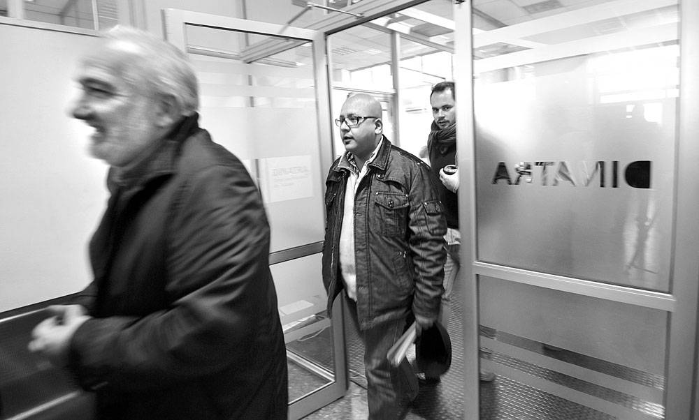 Wilson Netto, presidente del Codicen, y José Olivera, dirigente de Fenapes, ayer, en el Ministerio de Trabajo y Seguridad Social. Foto: Federico Gutiérrez