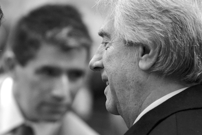 Tabaré Vázquez y Raúl Sendic, el 18 de julio, en el Palacio Legislativo. Foto: Pablo Vignali