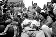 José Mujica, ayer en la Plaza Independencia, punto final de la actividad "1.000 tambores por Pepe". 